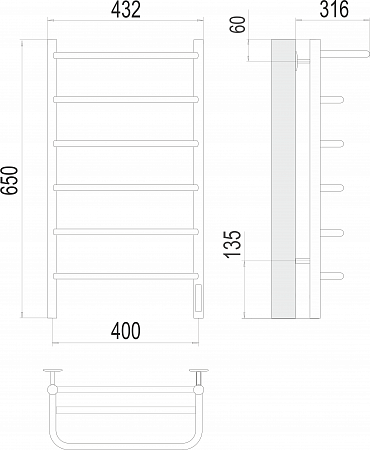 Полка П6 400х650 Электро (quick touch) Полотенцесушитель  TERMINUS Анадырь - фото 3
