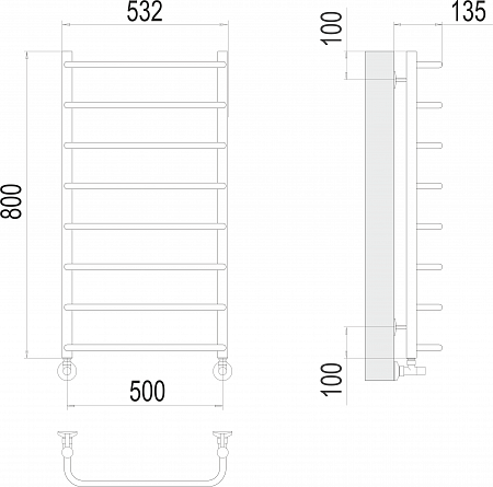 Стандарт П8 500х800  Полотенцесушитель  TERMINUS Анадырь - фото 3