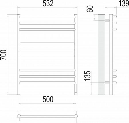 Прато П9 500х700 электро (sensor quick touch) Полотенцесушитель  TERMINUS Анадырь - фото 3