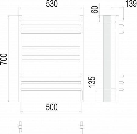 Соренто П9 500х700 электро (sensor quick touch) Полотенцесушитель  TERMINUS Анадырь - фото 3