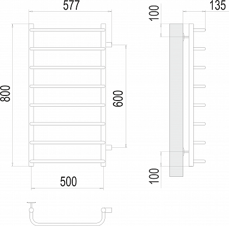 Стандарт П8 500х800 бп600 Полотенцесушитель  TERMINUS Анадырь - фото 3