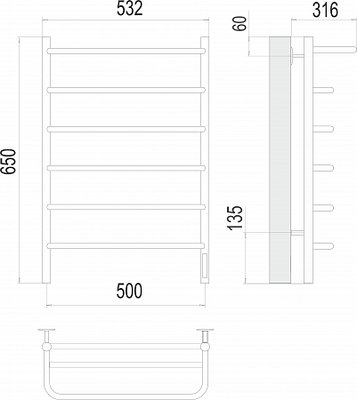 Полка П6 500х650 Электро (quick touch) Полотенцесушитель  TERMINUS Анадырь - фото 3